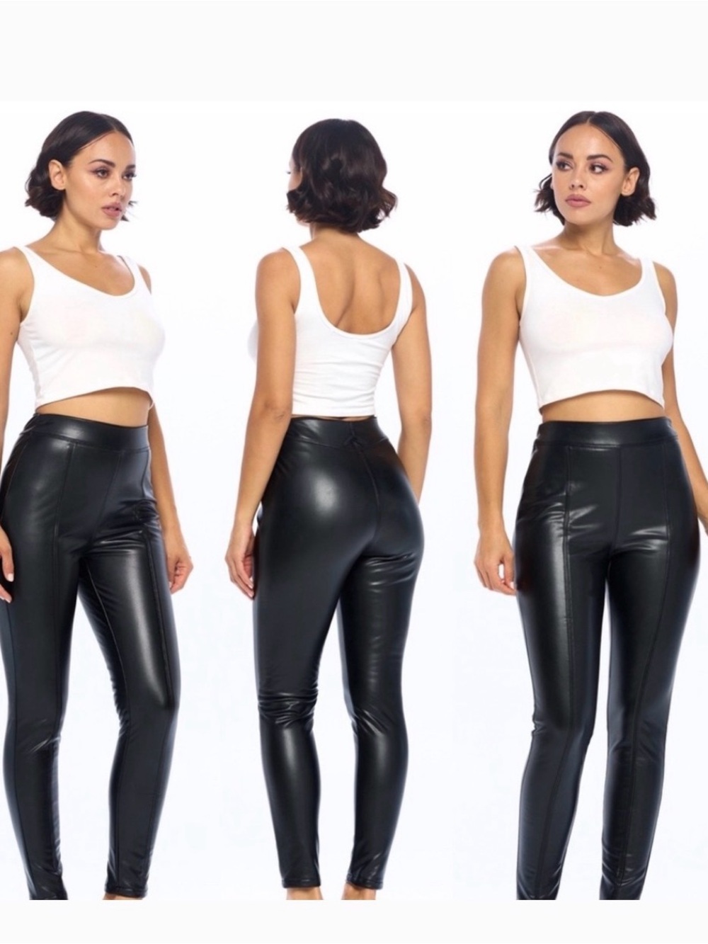 High-Waist Faux Leather Leggings - Black